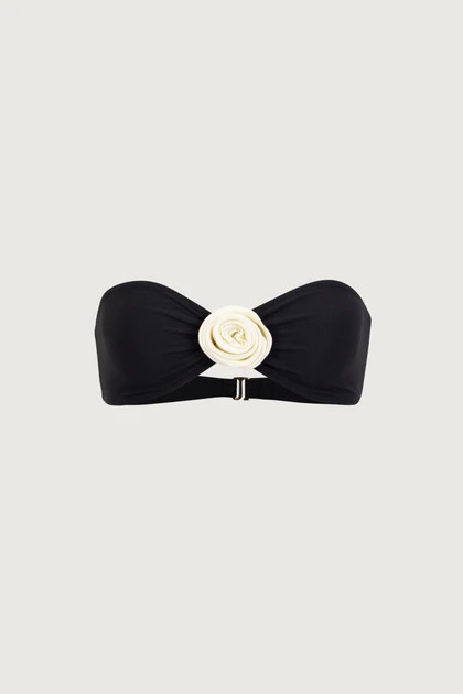 Rosette Bandeau Top (Faux Suede Black/Cream) | SAME