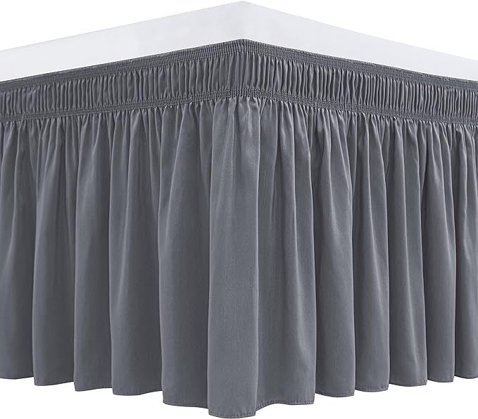 Biscaynebay Wrap Around Bed Skirts for Queen Size Beds 21 Inches Drop, Dark Grey Elastic Dust Ruf... | Amazon (US)