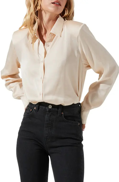ASTR the Label Satin Button-Up Shirt in Cream at Nordstrom, Size X-Small | Nordstrom