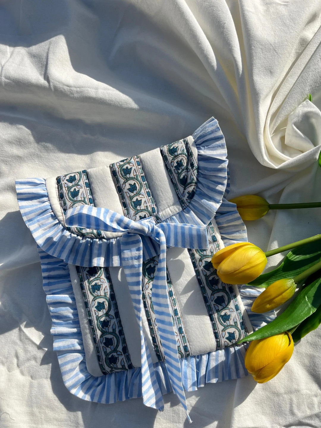 Handmade Quilted Kindle Sleeve - Blue Floral Block Print Cover With Striped Bow, Lightweight Eco-... | Etsy (US)