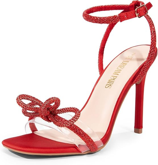 DREAM PAIRS Women's Double Bowknots Crystal Sandals Clear Slingback Heels Square Toe Shoes for Pa... | Amazon (US)