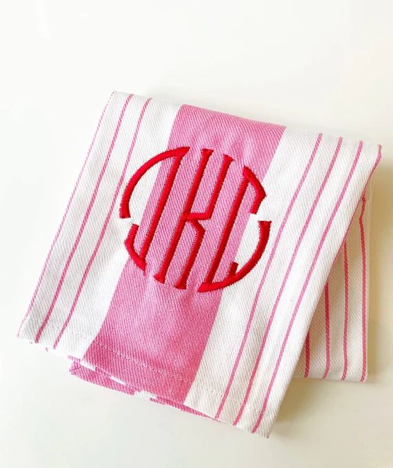 Pink Striped Tea Towel Embroidered. so Cute Monogrammed. | Etsy | Etsy (US)