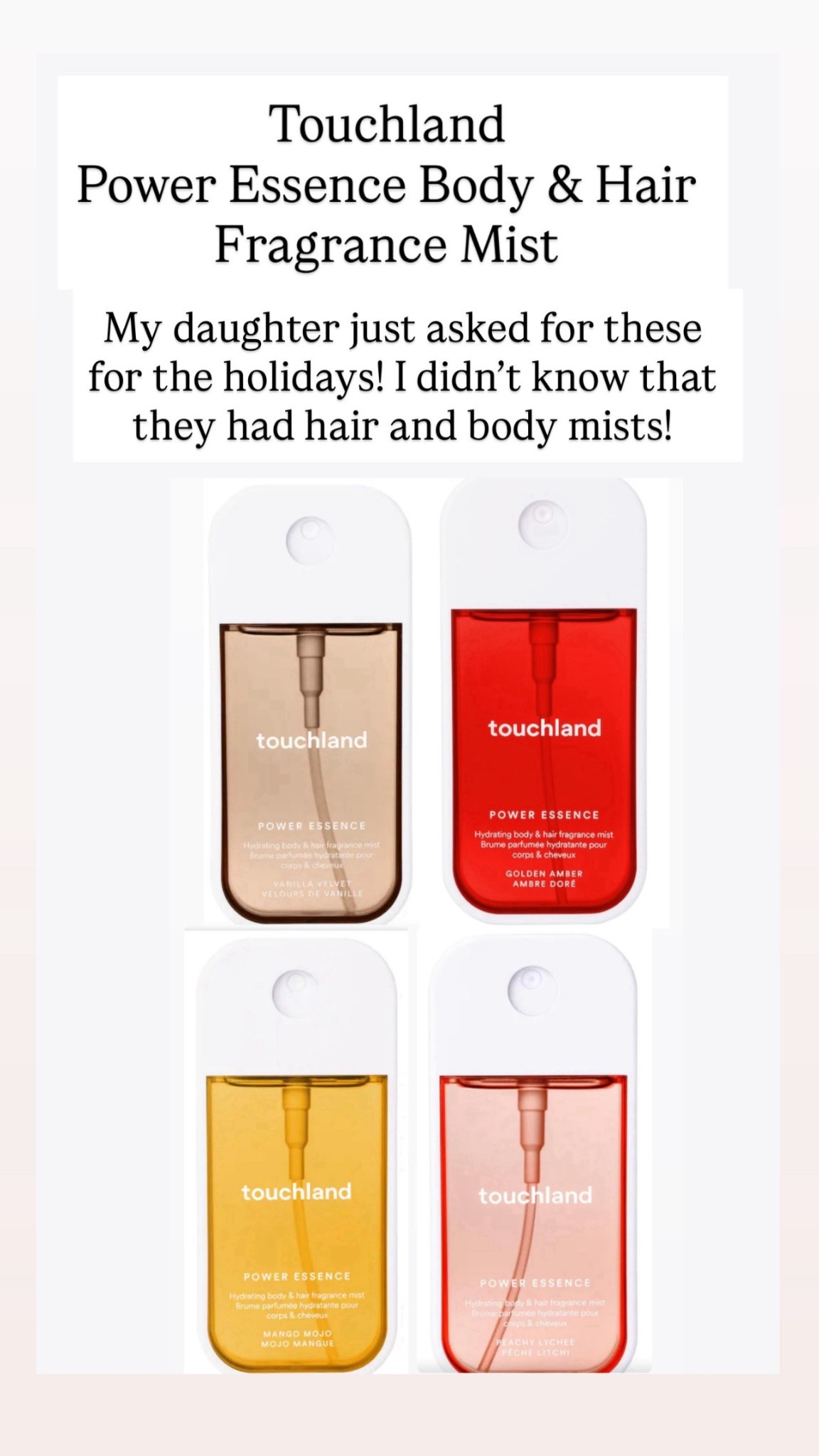 Touchland hair and body mist are so popular!! 

#LTKGiftGuide #LTKHoliday