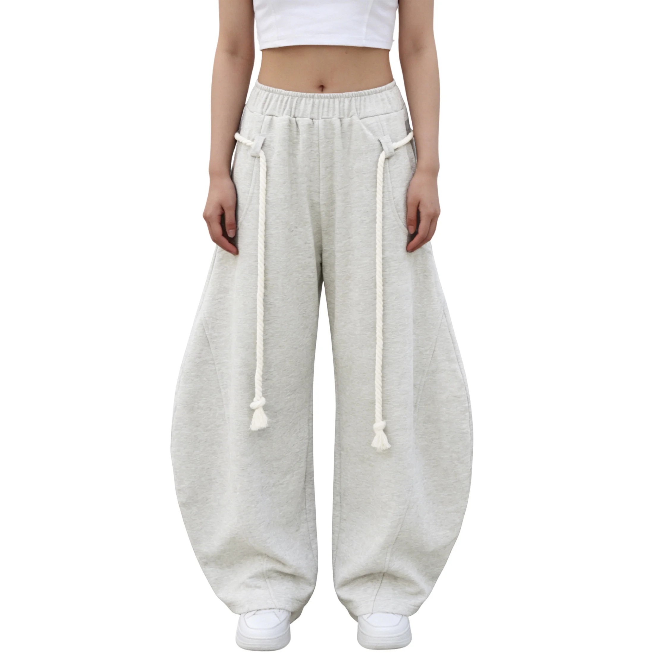 Casual Wide Leg Pants for Women Baggy Barrel Sweatpants Elastic Waist Lantern Trouser Pants | Walmart (US)