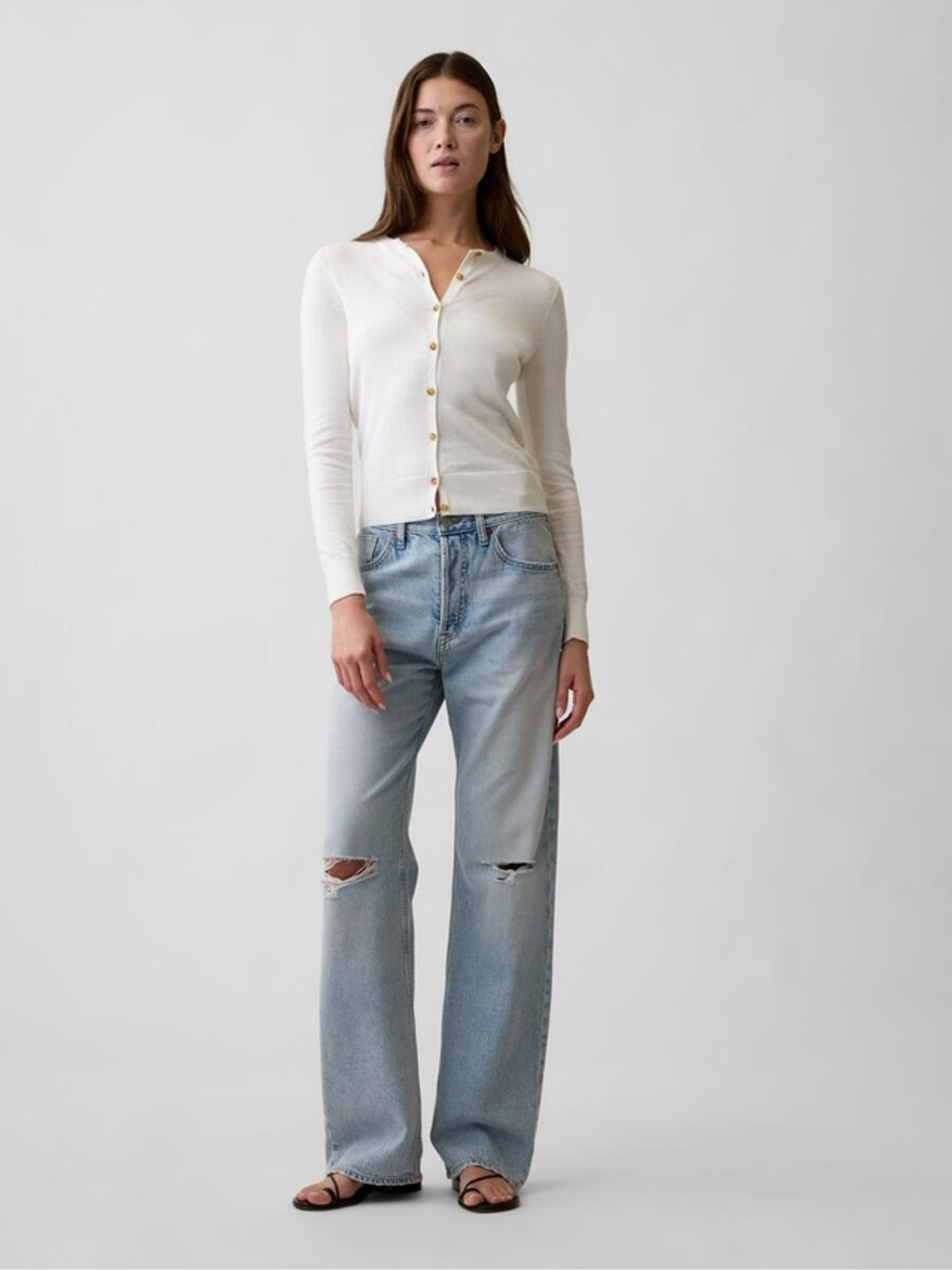 White 100% Cotton Crew Neck Cardigan | Gap | GAP UK