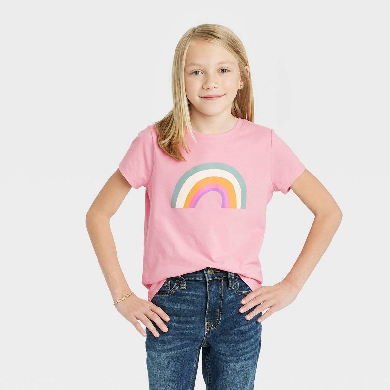 Girls' Rainbow Short Sleeve Graphic T-Shirt - Cat & Jack™ Dusty Pink | Target