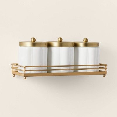Milk Glass Bath Canister Set White/Brass with Wall-Mounting Kit - Hearth & Hand™ with Magnolia | Target