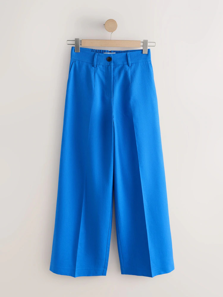 Cobalt Blue Linen Rich Wide Leg Trousers | Next EU