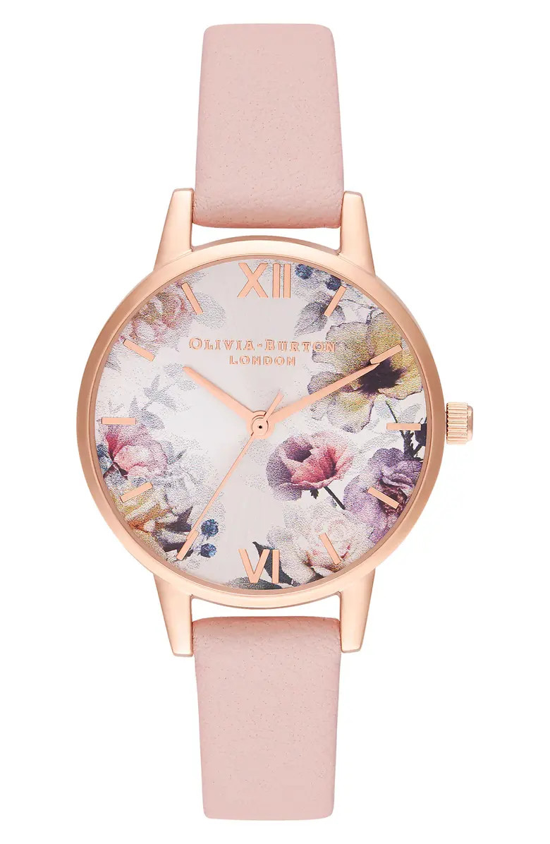 Olivia Burton Sunlight Florals Leather Strap Watch, 30mm | Nordstrom | Nordstrom