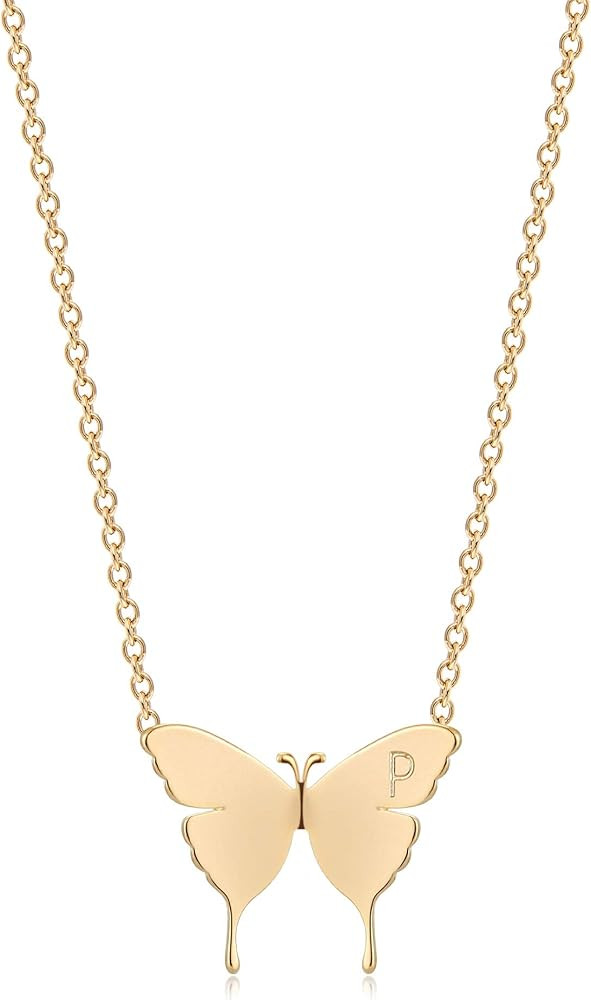 MEVECCO Gold Dainty Initial Necklace 18K Gold Plated Butterfly Pendant Name Necklaces Delicate Ev... | Amazon (US)