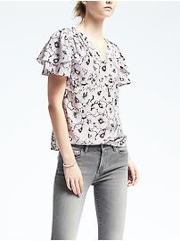 Easy Care Print Ruched-Yoke Top | Banana Republic US