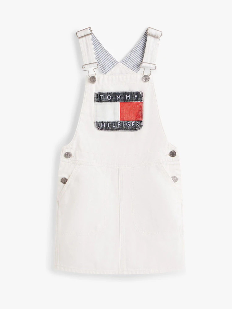Tommy Hilfiger White Heritage Logo Pocket Denim Dungaree Dress | Next US