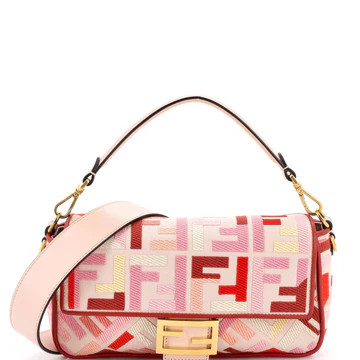 Fendi Baguette NM Bag Zucca Embroidered Canvas Medium Pink 3962192 | Rebag