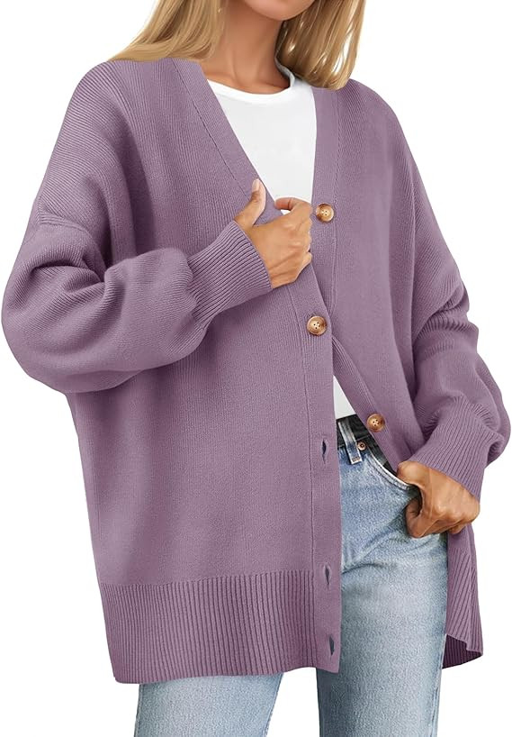 ZESICA Women's Casual Long Sleeve Cardigan V Neck Button Down Open Front Knit Loose Oversized Swe... | Amazon (US)