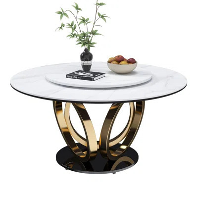° Rotating Feature Sintered Stone Modern Dining Table For Kitchen And Dining Spaces | Wayfair North America