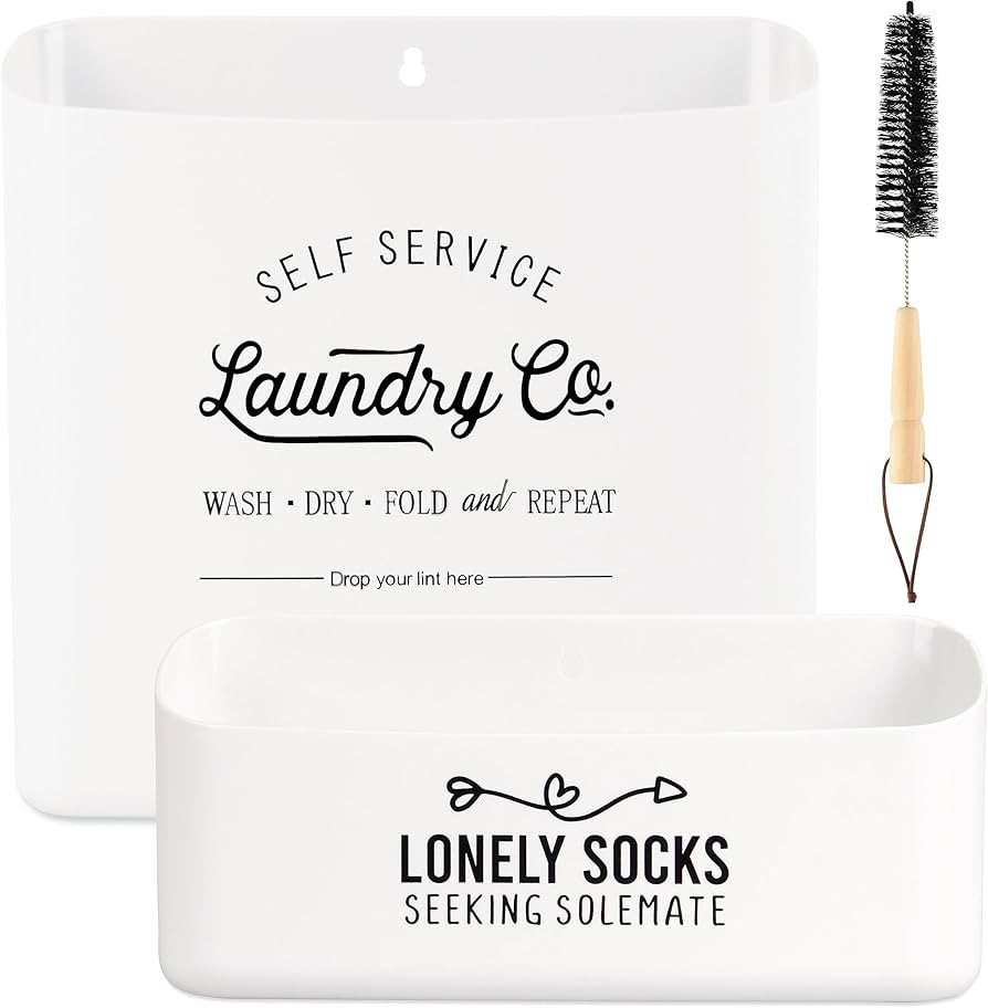 MONJITA Magnetic Lint Bin for Laundry Room Set, Large & Small Lint Trash Can with brush, Farmhous... | Amazon (US)