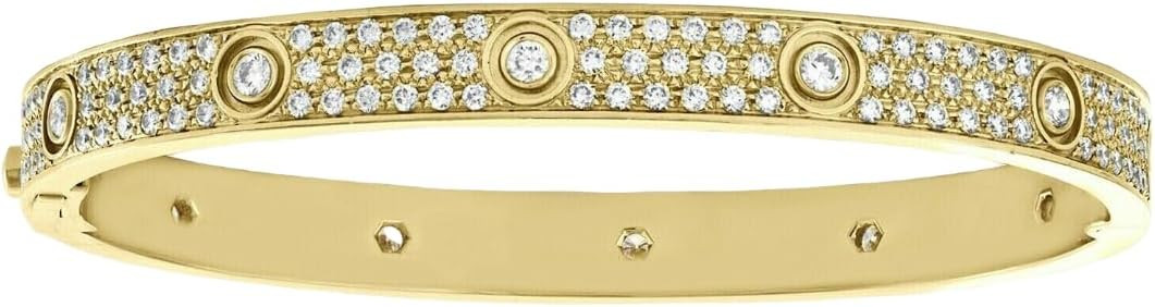 7Ct Round Cut Cubic Zirconia Bangle Bracelet 925 Sterling Silver with 14K Yellow Gold Over for Men and Women | Amazon (US)