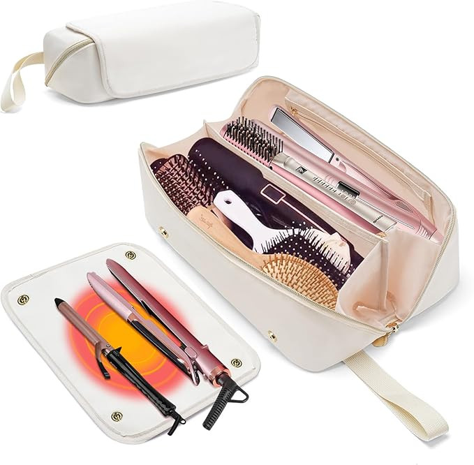 Hair Tools Travel Bag and Heat Resistant Mat, 2 in 1 Hot Tools Travel Bag for Straightener, Curli... | Amazon (US)