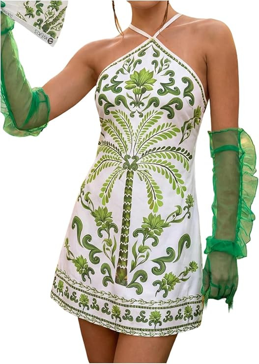 MakeMeChic Women's Boho Dresses Tropical Hawaiian Dresses Beach Outfits | Backless, Mini, Halter ... | Amazon (US)