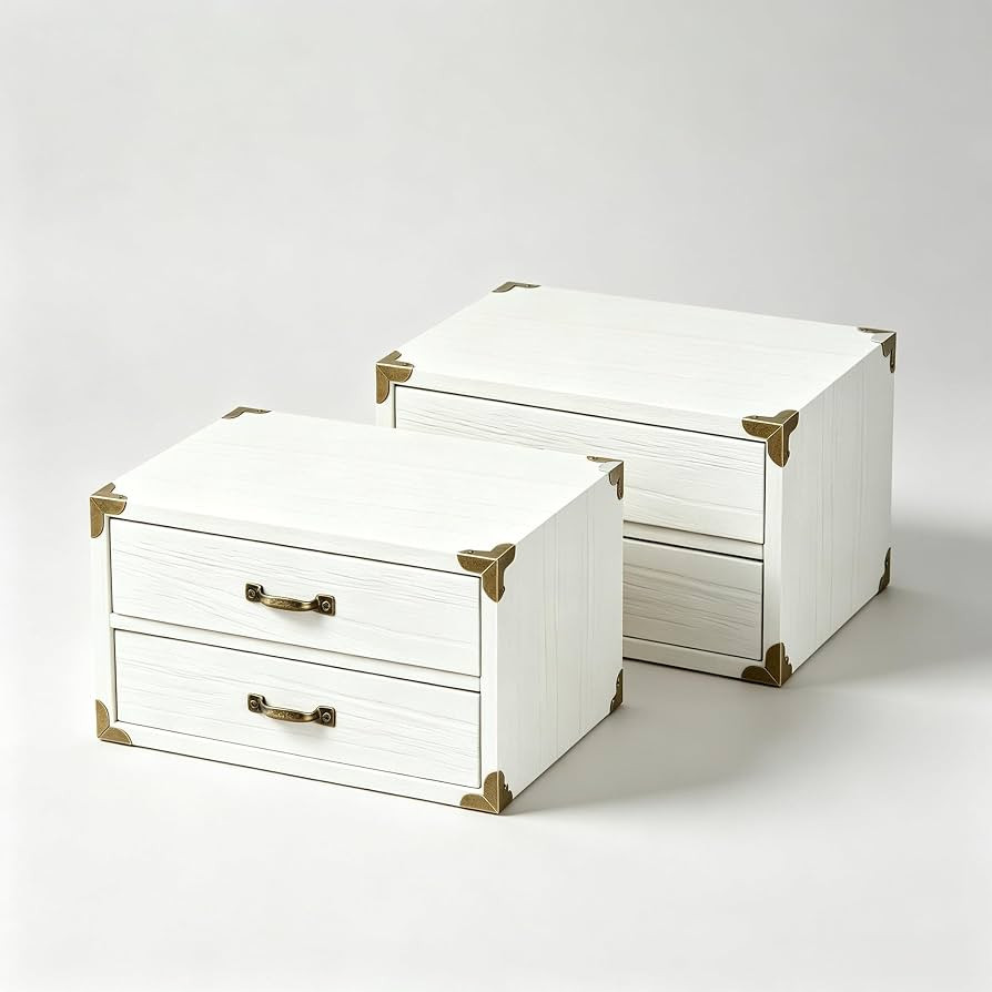 Solid Wood 2-Drawer Desktop Organizer Stackable White 24x18x13cm 2 pcs | Amazon (US)