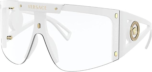 Versace VE 4393 401/1W White Plastic Shield Sunglasses Green Or Grey Clip On Lens | Amazon (US)
