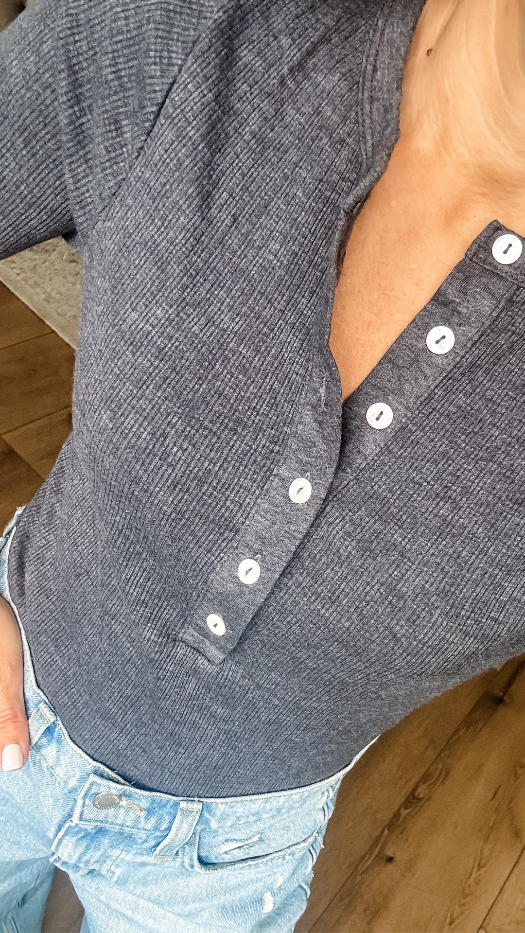 Small waffle Henley. Jeans 25. Clogged TTS.

#LTKOver40 #LTKPetite