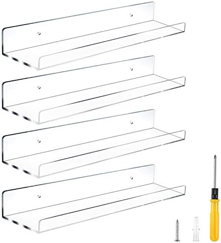 Floating Shelves 15 inch Acrylic Wall Ledge Shelves Clear 4 Pack Invisible Display Bookshelf, Jan... | Amazon (US)