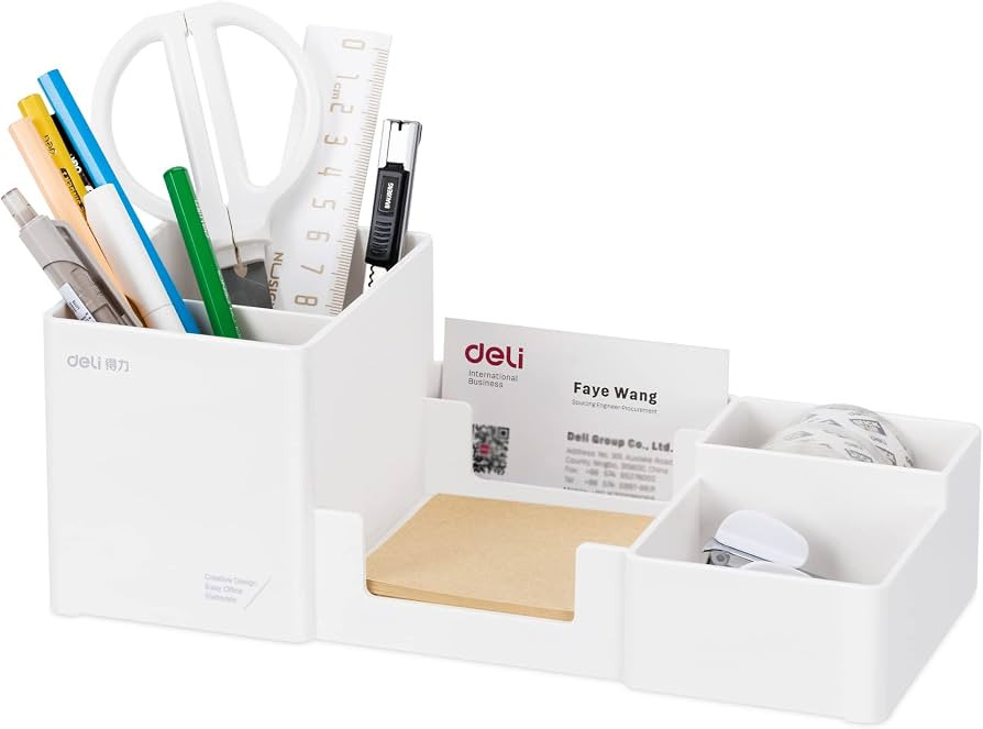 deli Desk Organizer, Plastic Desktop Organizer with Pencil Holder and Sticky Note Tray, Office St... | Amazon (US)