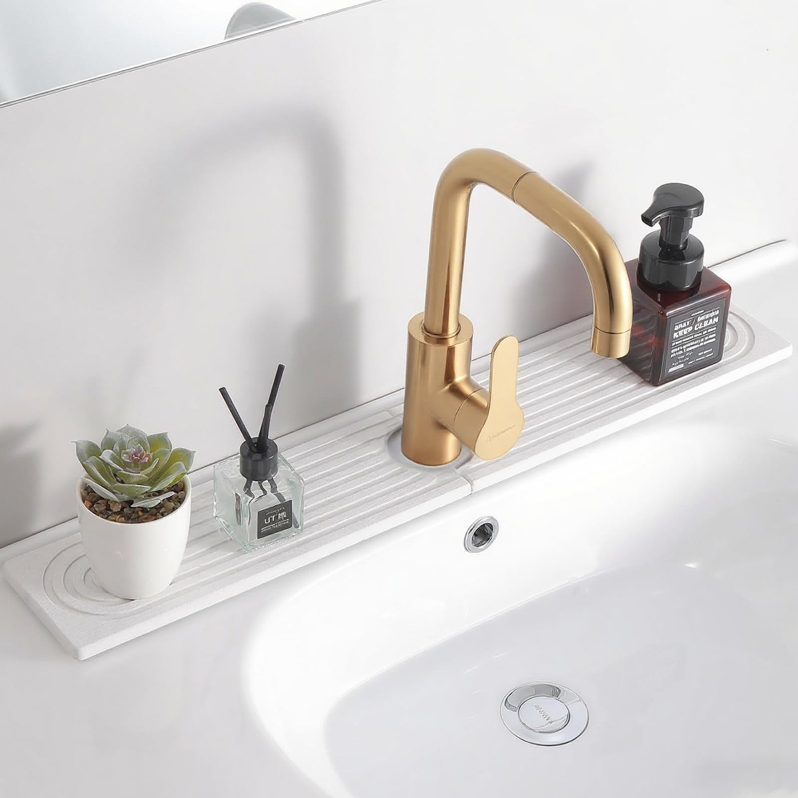 24'' Longer Faucet Mat for Kitchen Sink [Diatomite Stone Super Fast Drying] Stone Faucet Mat for ... | Amazon (US)