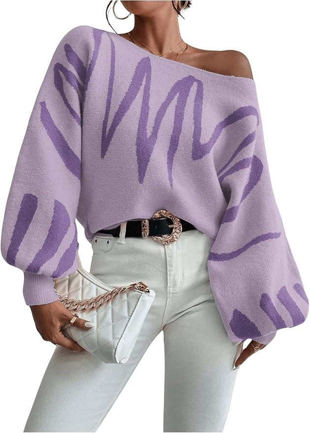 Verdusa Women's Off The Shoulder Sweater Oversized Holiday Sweaters Long Sleeve Pullovers Knit To... | Amazon (US)