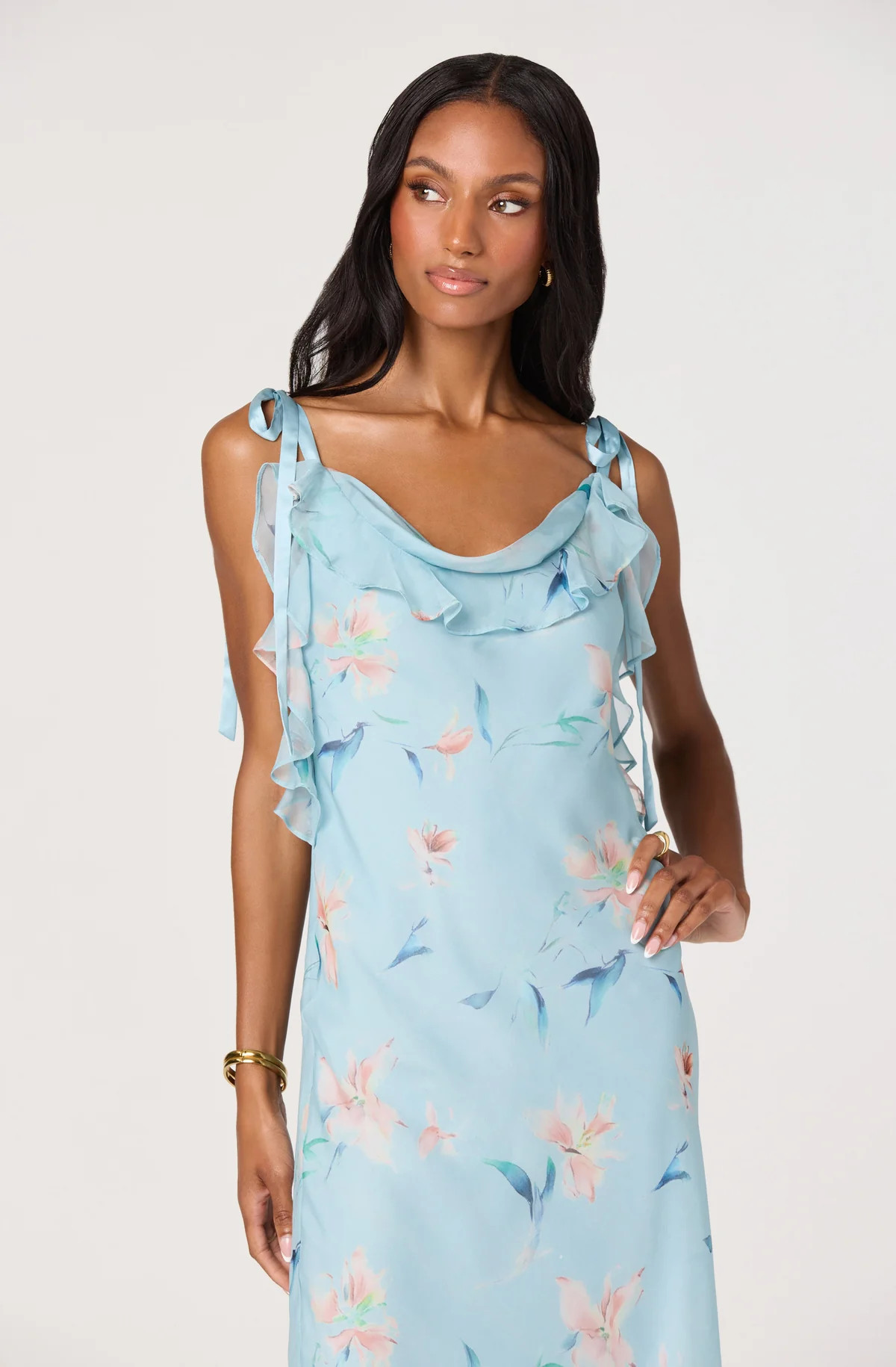 Nissa Floral Ruffle Midi Dress - Blue floral / XS | ASTR The Label (US)