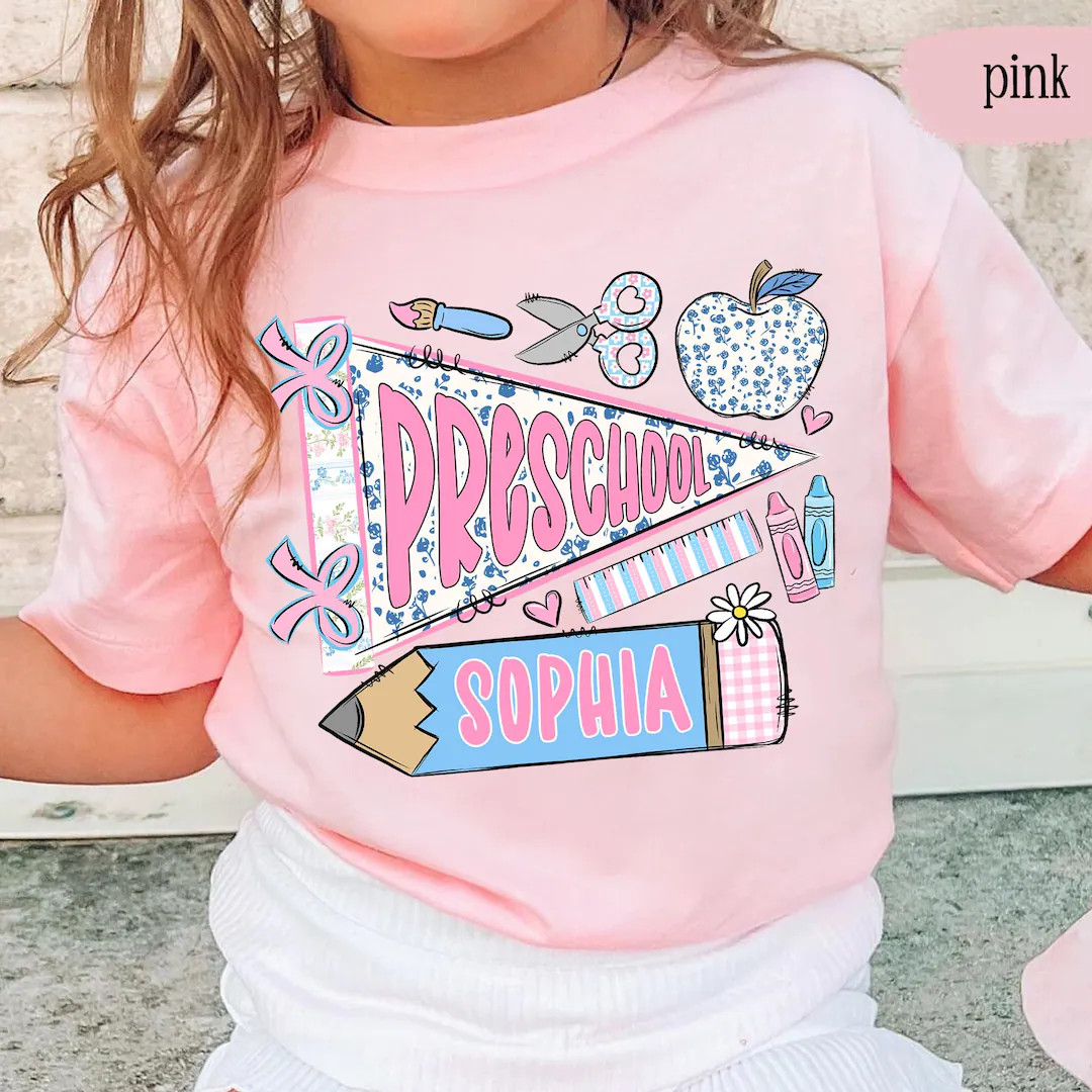 Back to School Girl Shirt Personalized, Custom Name Flag Shirt, Coquette Girls First Day of Prek ... | Etsy (US)