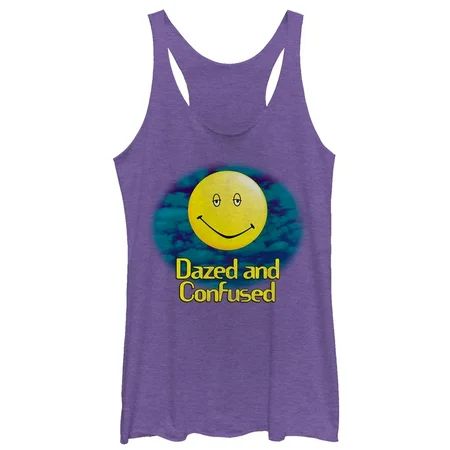 Women s Dazed and Confused Cloudy Big Smiley Logo Racerback Tank Top Purple Heather X Small | Walmart (US)