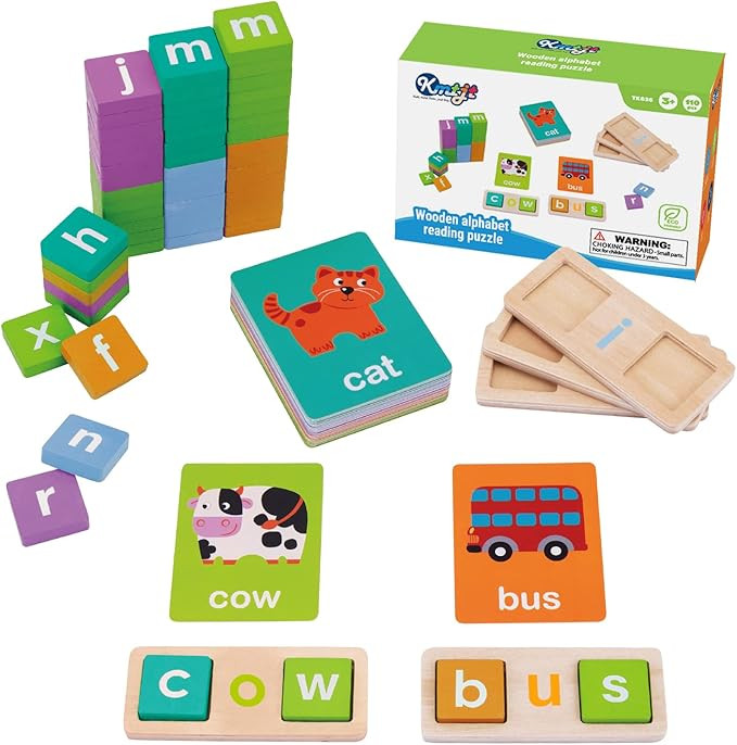 Wooden Short Vowel Reading Letters Sorting Spelling Games, ABC Alphabet Letters Flashcards Montes... | Amazon (US)