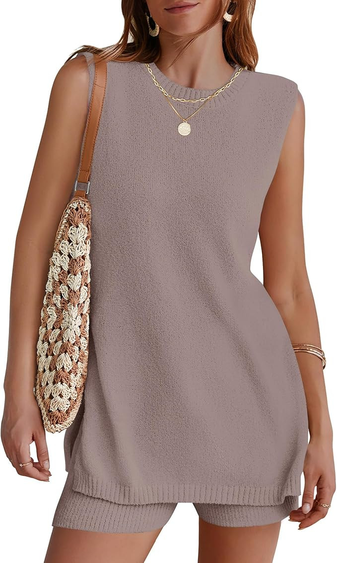 NENONA Women's Summer Sleeveless Sweater Lounge Sets Casual Loose Fit Tunic Tops and Shorts 2 Pie... | Amazon (US)