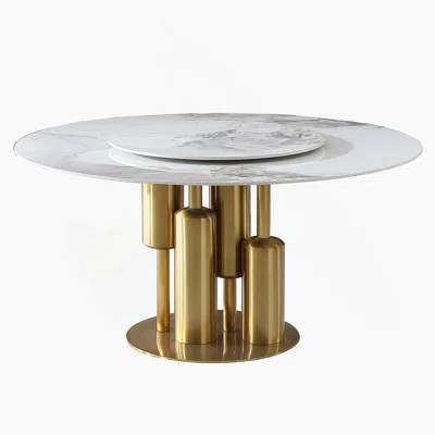 53" Round Modern Marble Dining Table with Lazy Susan, Sintered Stone Top for Kitchen, Dining Room, Dinette, Space Saving Design(Table Only) | Wayfair North America