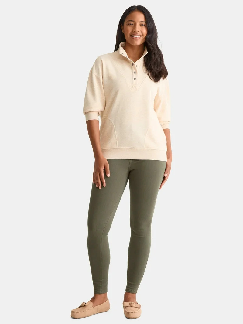 Time and Tru Women's Fashion Terry Snap Sweatshirt, Sizes XS-XXXL | Walmart (US)