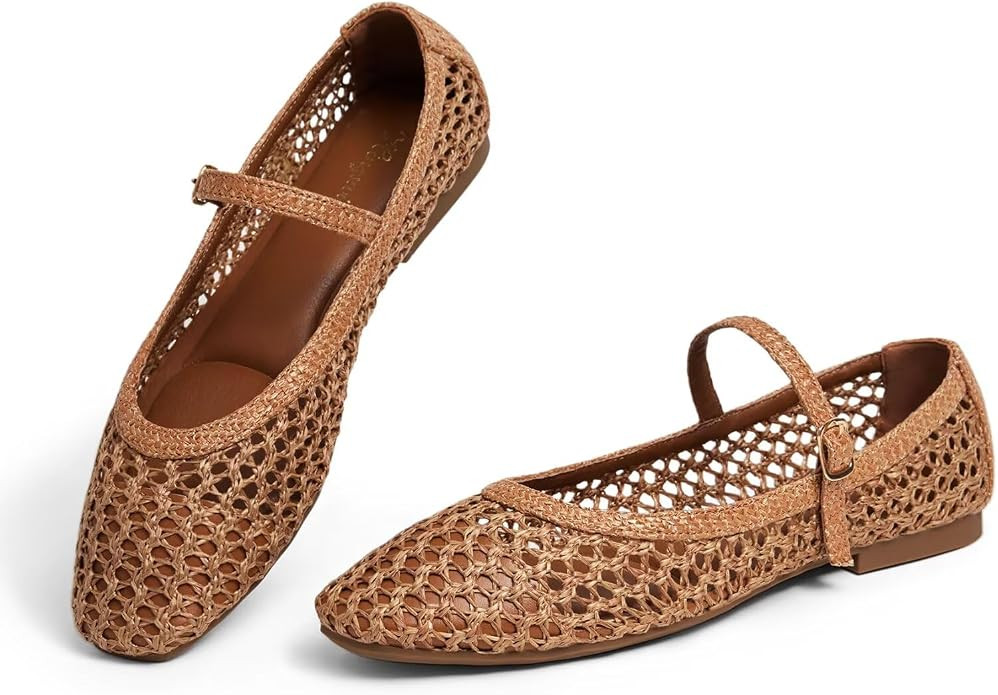 Woven Mary Jane Flats Womens Ballet Flats | Amazon (US)