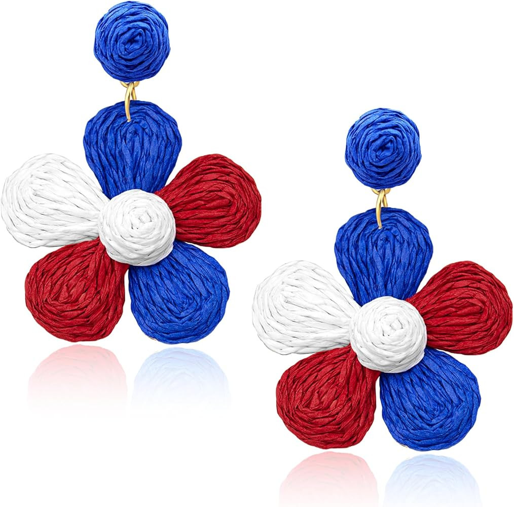 Nanafast 4th of July Earrings for Women Girls Bohemian US Flag Patriotic Red Blue White American ... | Amazon (US)