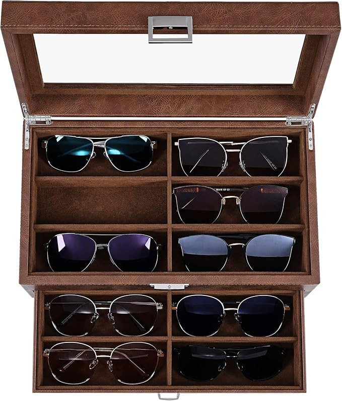BEWISHOME Sunglasses Organizer, 12 Slots Sunglasses Case for Women Men, Eyeglasses Eyewear Displa... | Amazon (US)