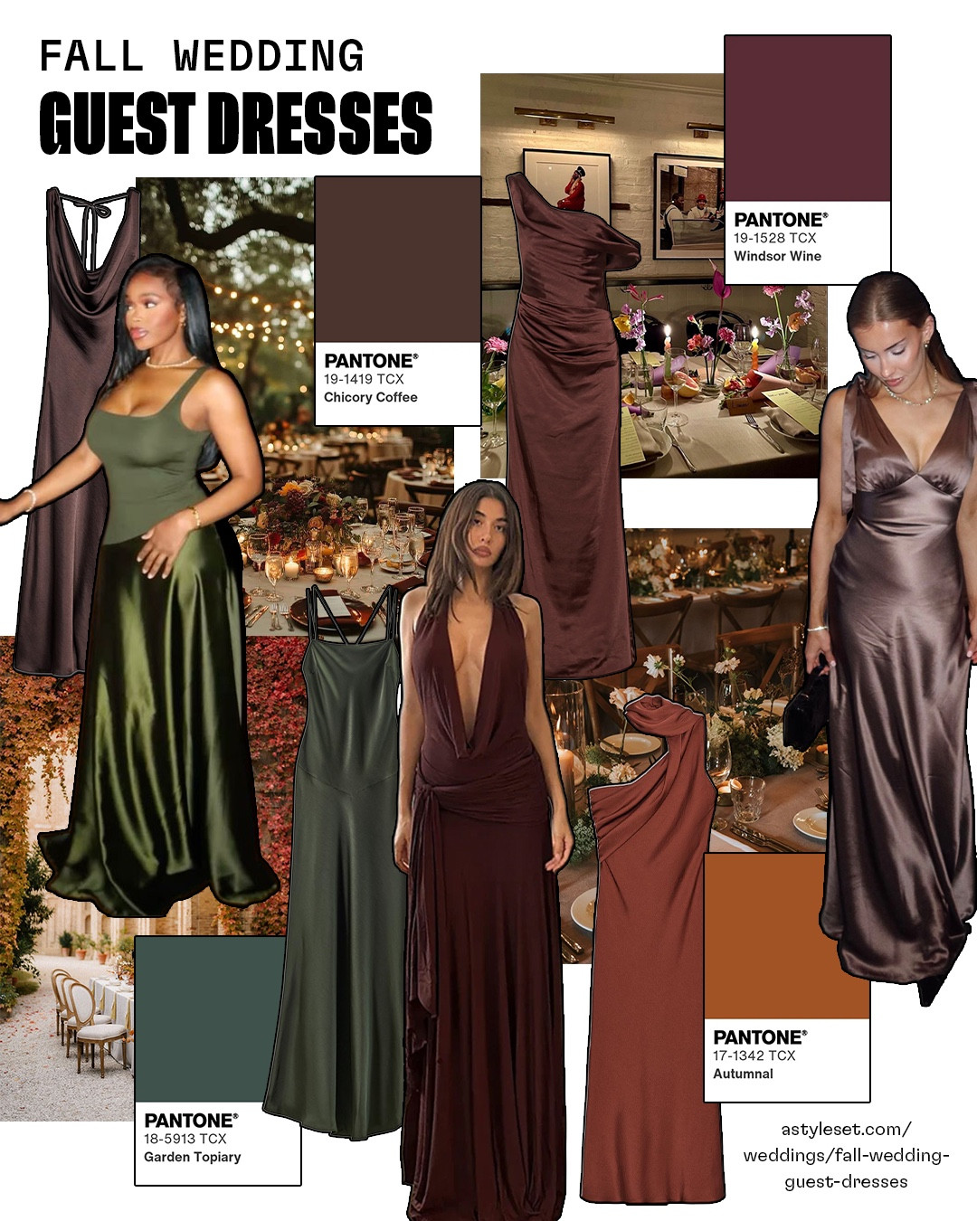 Fall wedding guest dresses by color!! 🍂 Full guide on astyleset.com/weddings/fall-wedding-guest-dresses

Fall wedding season is quickly approaching, which means it’s time to switch out your bright summer florals for something a bit darker, richer, and ready for autumn. We know how overwhelming it can be to try to find a dress that matches the season, the weather, and of course, the bride and groom’s desired theme, which is why we’ve broken it down into four key fall colors: brown, green, burgundy, and burnt orange. If you’re heading to an autumn wedding and have free range to choose whichever color dress you want, this guide is for you. 

#fallweddings #weddingguestdress 

#LTKParties #LTKWedding #LTKautumn
