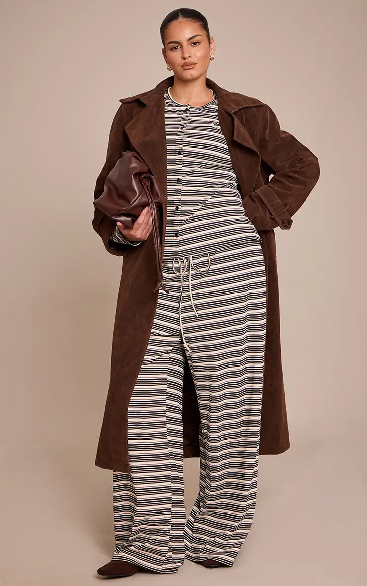 Black Stripe Soft Rib Elasticated Waist Trouser | PrettyLittleThing USA | PrettyLittleThing US