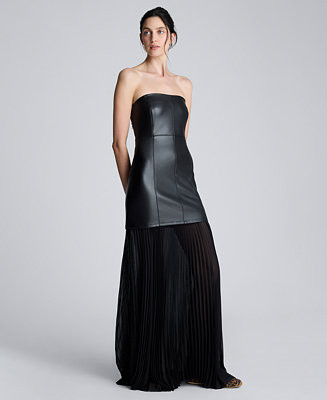 Women's Faux Leather Pleated Combo Corset Ball Gown | Macy's