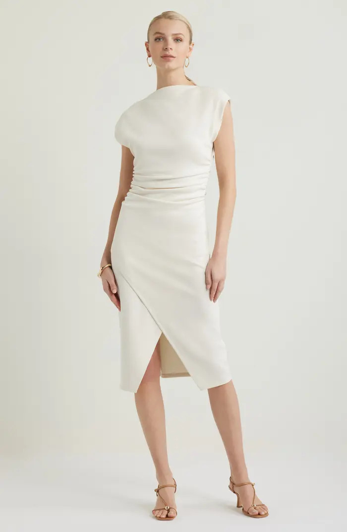 Ruched Funnel Neck Midi Dress | Nordstrom