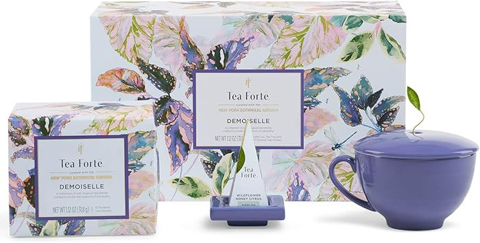 Tea Forte Demoiselle 3-Piece Premium Tea Gift Set with Indigo Cafe Cup and Lid, Tea Tray and 10 C... | Amazon (US)