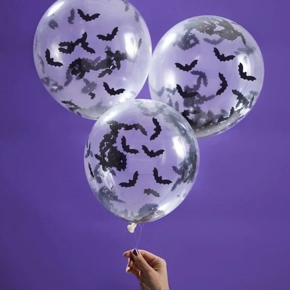 Bat Confetti Halloween Balloons, Pack of 5, Bat Filled Latex Balloons, Halloween Balloons, Hallow... | Etsy (US)