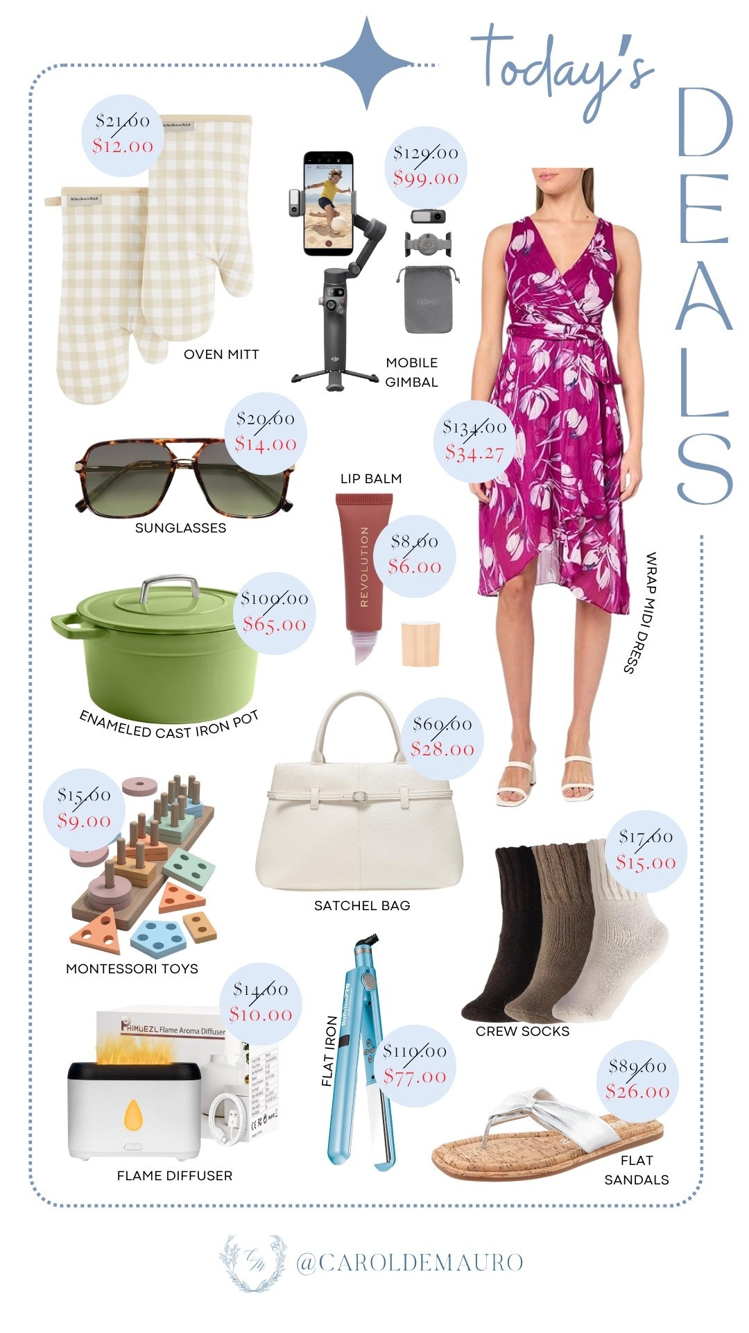 Get yourself some new additions to your wardrobe and home from today's trendy deals! Slay this midi wrap dress, sunglasses, satchel bag, flat sandals, and lip balm for your next spring outfit. You can also grab this oven mitt, enameled cast iron pot, flame diffuser, and flat iron for your home essentials. 

spring look, beauty trends, wardrobe refresh, kitchen appliances, home finds, kid toys, electronic gadgets, on sale now

#LTKHome #LTKSaleAlert #LTKootd