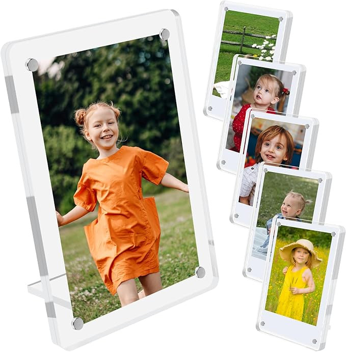 6 Pack Acrylic Magnetic Picture Frames 3x5, Refrigerator and Desktop Photo Frames Combine, Vertic... | Amazon (US)