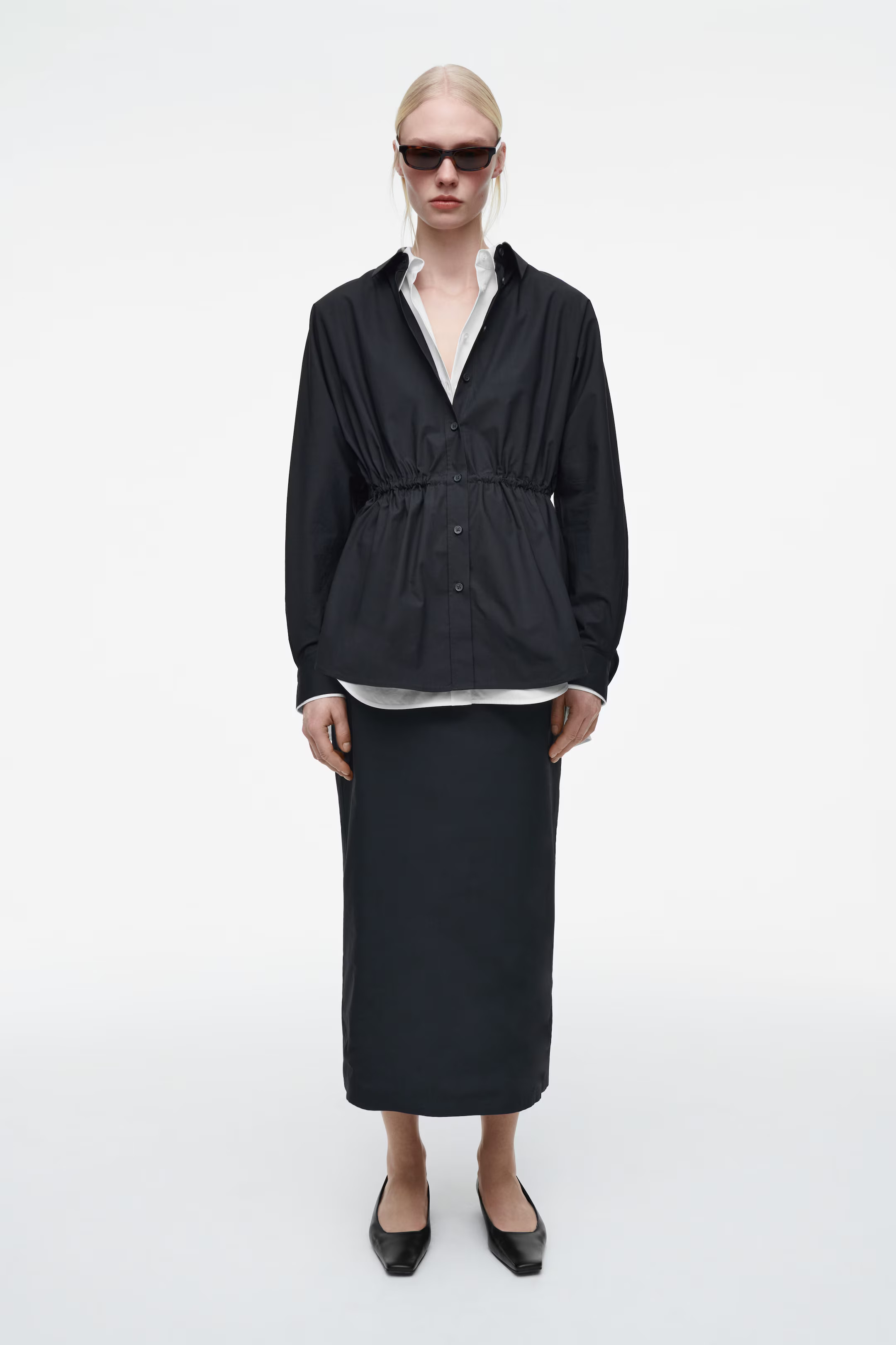 COTTON DRAWSTRING MIDI SKIRT - NAVY | COS AU | COS (AU)