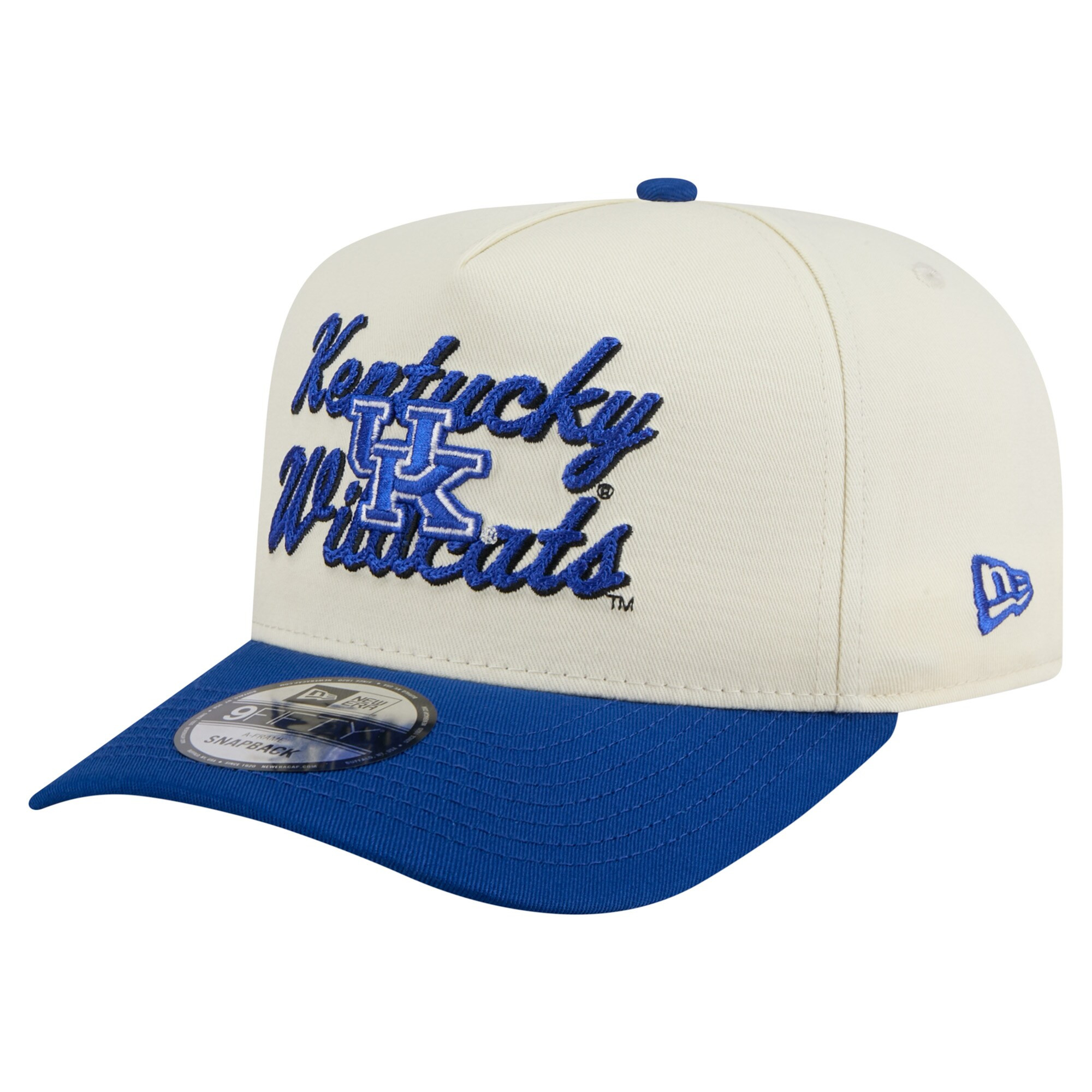Kentucky Wildcats New Era Vintage Chainstitch 9FIFTY A-Frame Snapback Hat - Cream/Royal | Fanatics